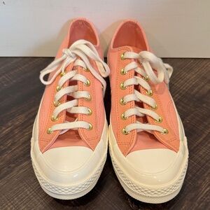 Coral Canvas Sneakers with White Accents